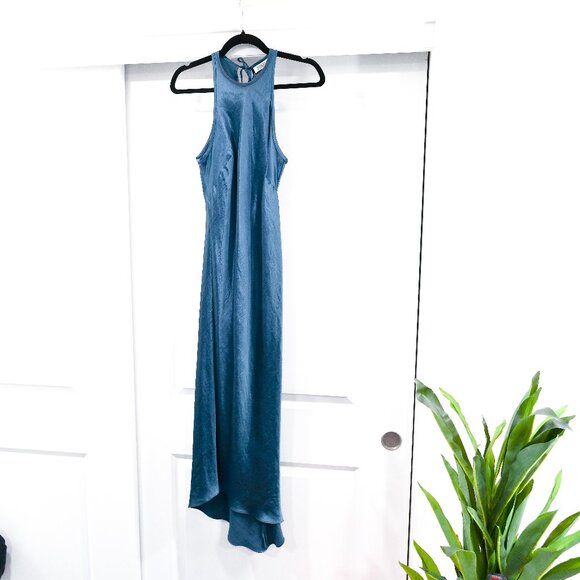 Nomia Size 4 Racerback Bias Dress Asymmetric Hem Halter in Lagoon Blue - Picture 3 of 11